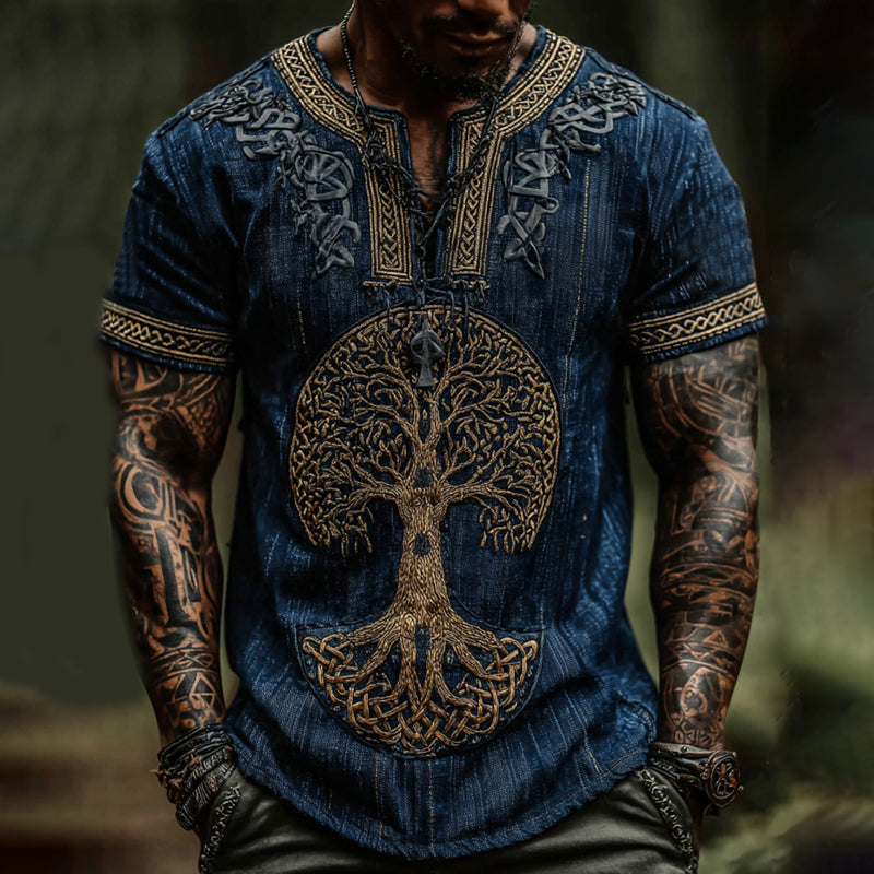 Men's Celtic Tree Of Life Art Linen Shirt