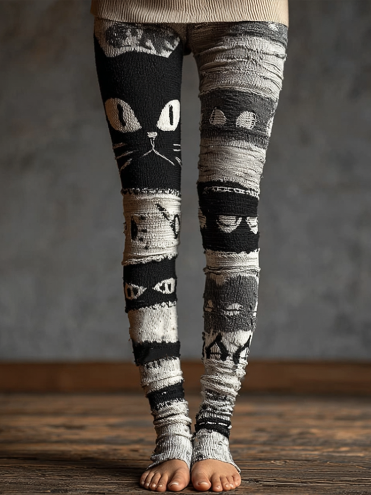 Halloween Fun Cat Design Women's Knitted Leggings