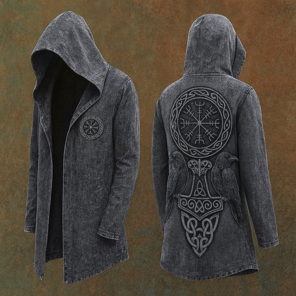 Men's Viking Nordic Raven Odin Totem Design Streetwear Hooded Jacket