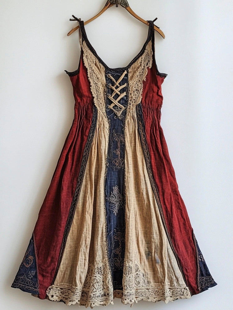 Viking Vintage Linen Halter Tie Dress