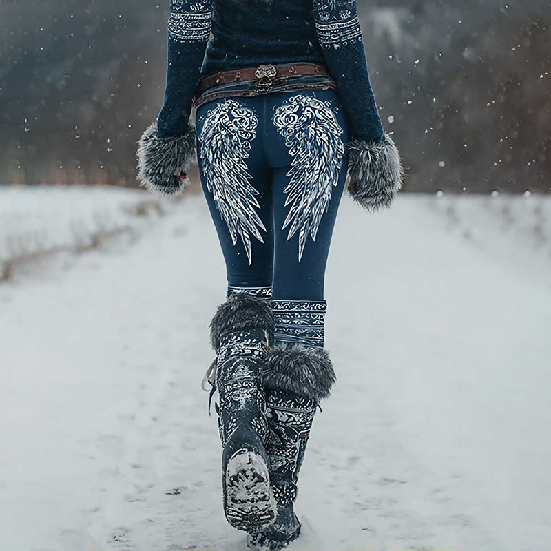 Women's Viking Wings Pattern Art Knit Cozy Leggings