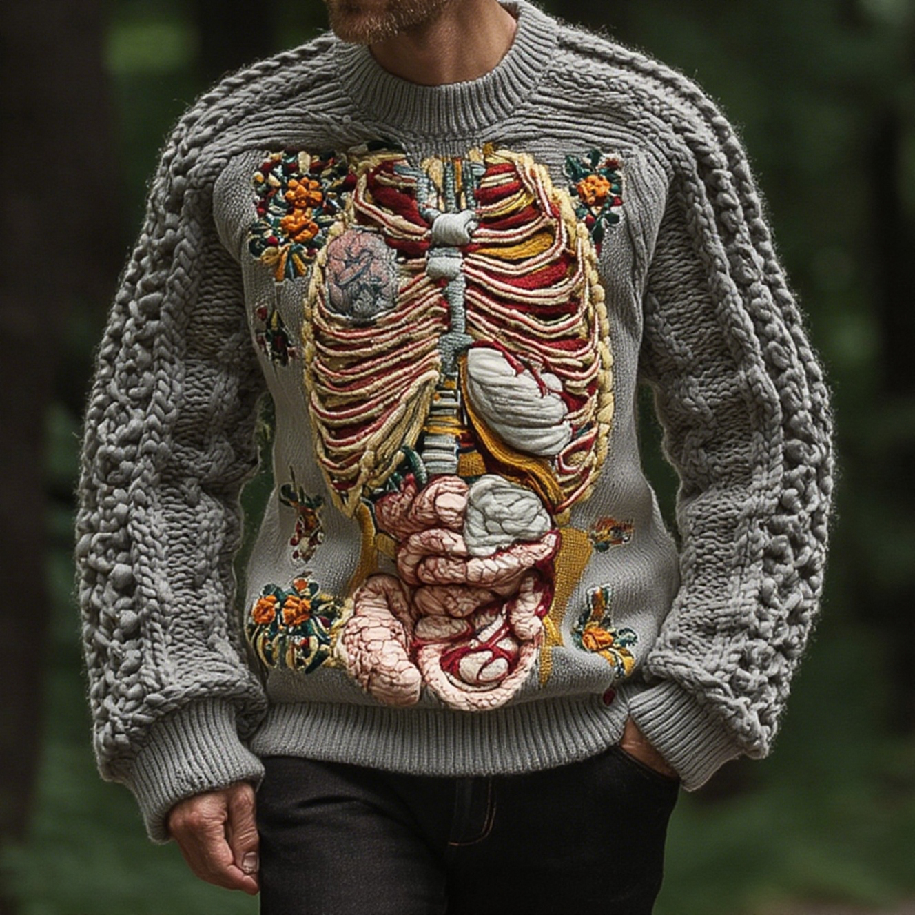 Retro Halloween Anatomy Art Chunky Knitted Sweater