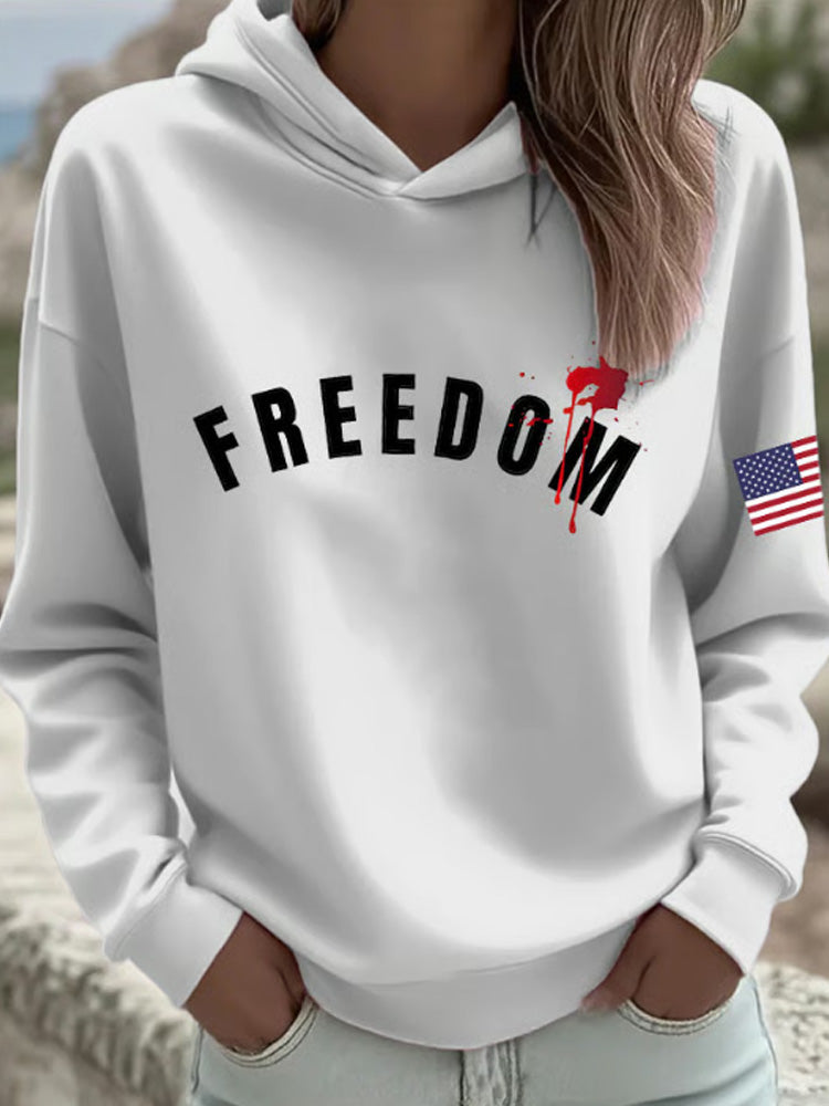 Women's Freedom American Flag Print Hooded Sweatshirt