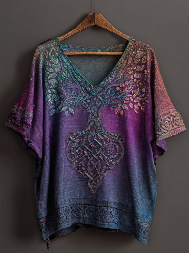 Vintage Tree Of Life Glitter Gradient Linen Tunic