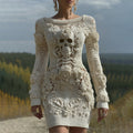 Women's Vintage Halloween Skull With Rose Art Cozy Knit Mini Sweater Dress