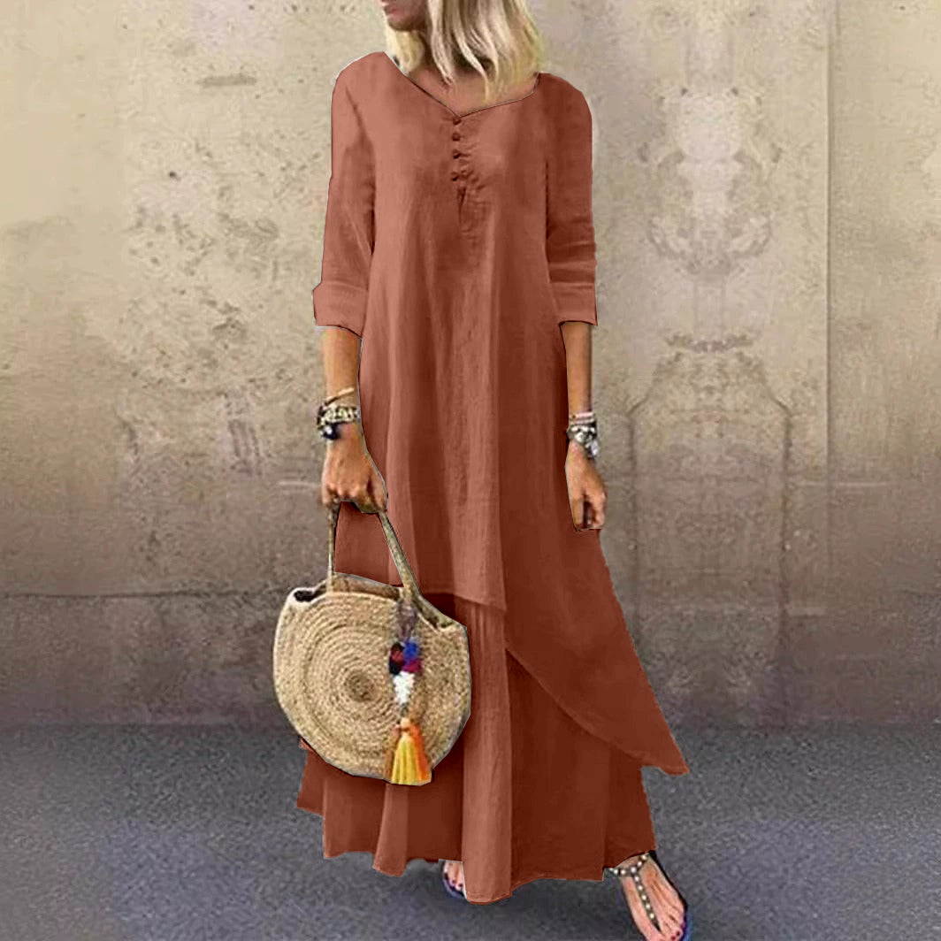 Casual Multi-layer Design Linen Dress