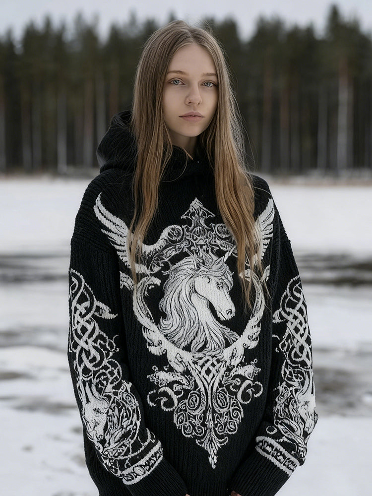 Women's Retro Pegasus And Celtic Knot Comfortable Hooded Sweater