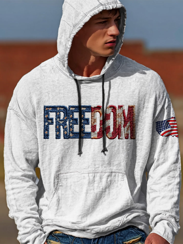 Men's Freedom American Flag Print Casual Hoodie