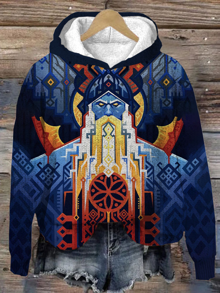 Vintage Casual Viking Print Hoodie