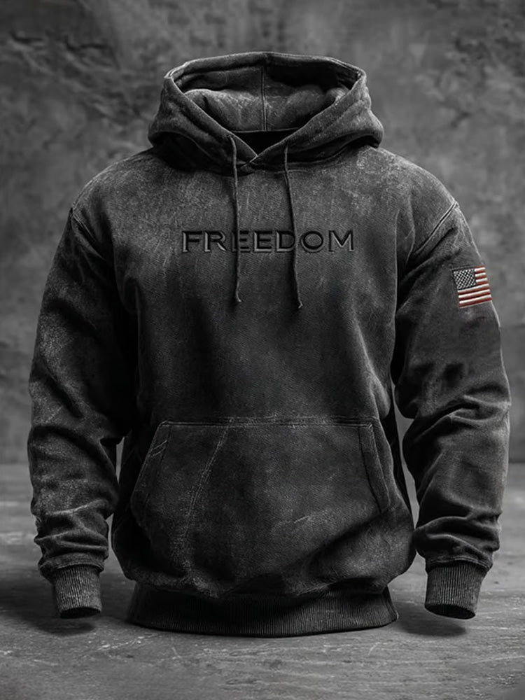 Men's Casual Freedom Print Long-sleeved Hooded Sweatshirt