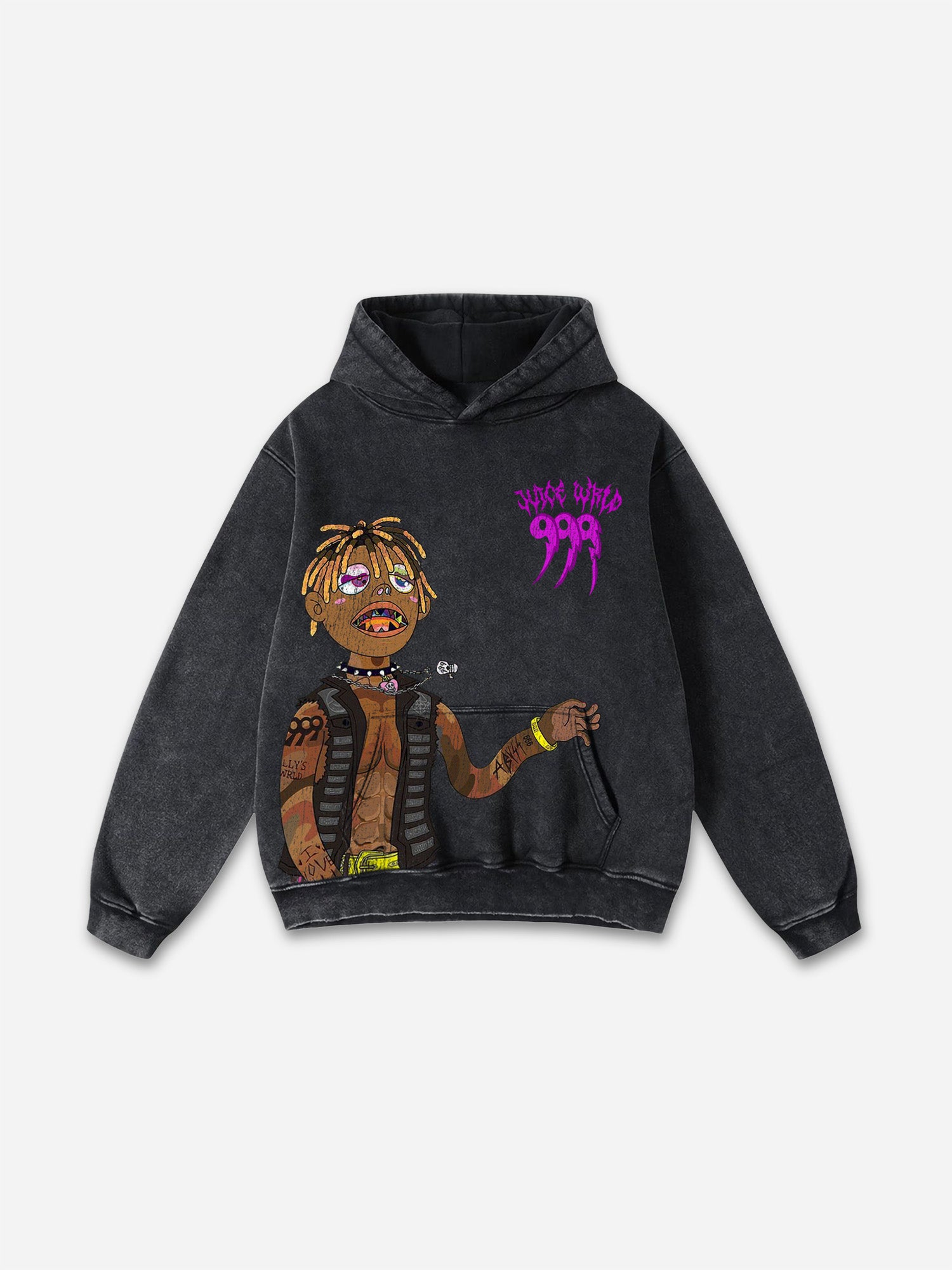 Vintage Juice Wrld Graphic Acid Wash Oversized Hoodie