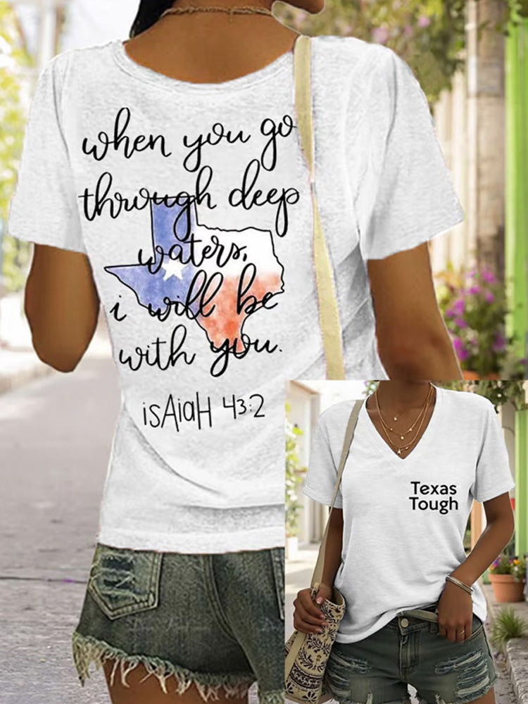 V-neck Retro Texas Strong The Stars At Night Are Big And Bright Deep In The Heart Of Texas Print T-shirt