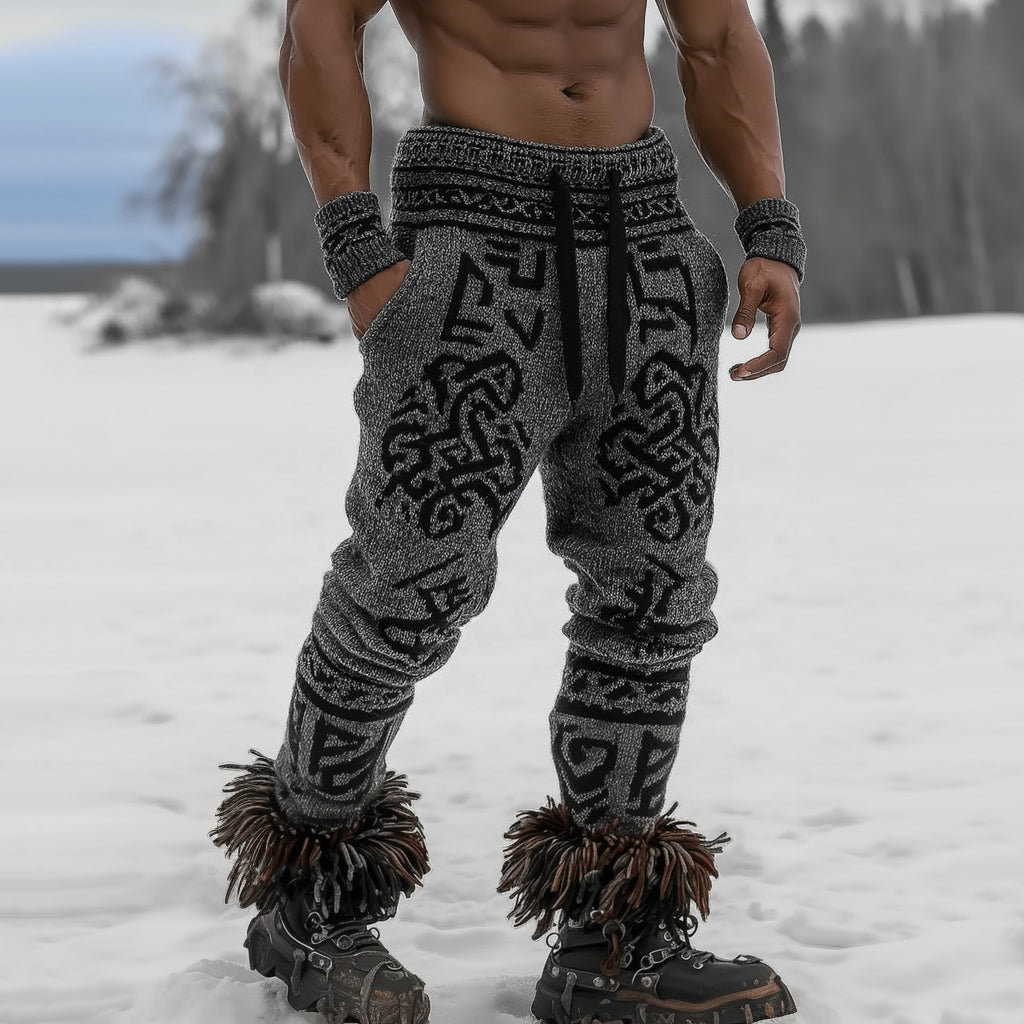 Men's Viking Tribal Jacquard Celtic Art Knitted Sweatpants