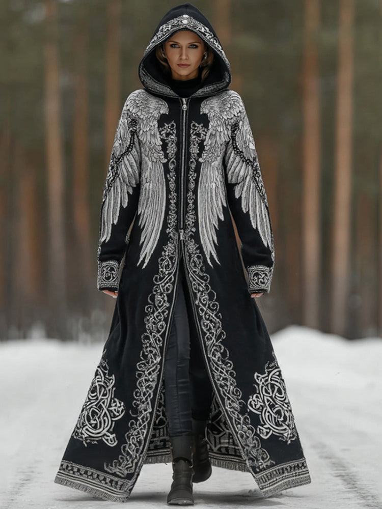 Women's Viking Style Wings Celtic Knot Art Cardigan Knit Hoodie Sweater