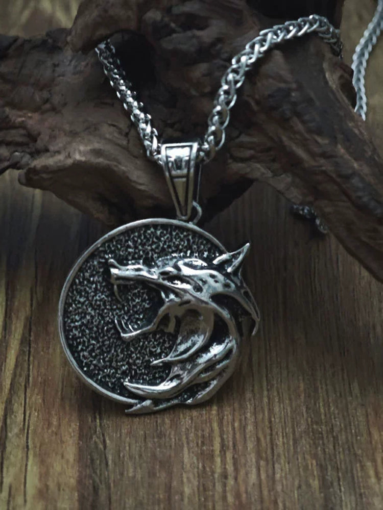Viking Wolf Head Pendant Necklace