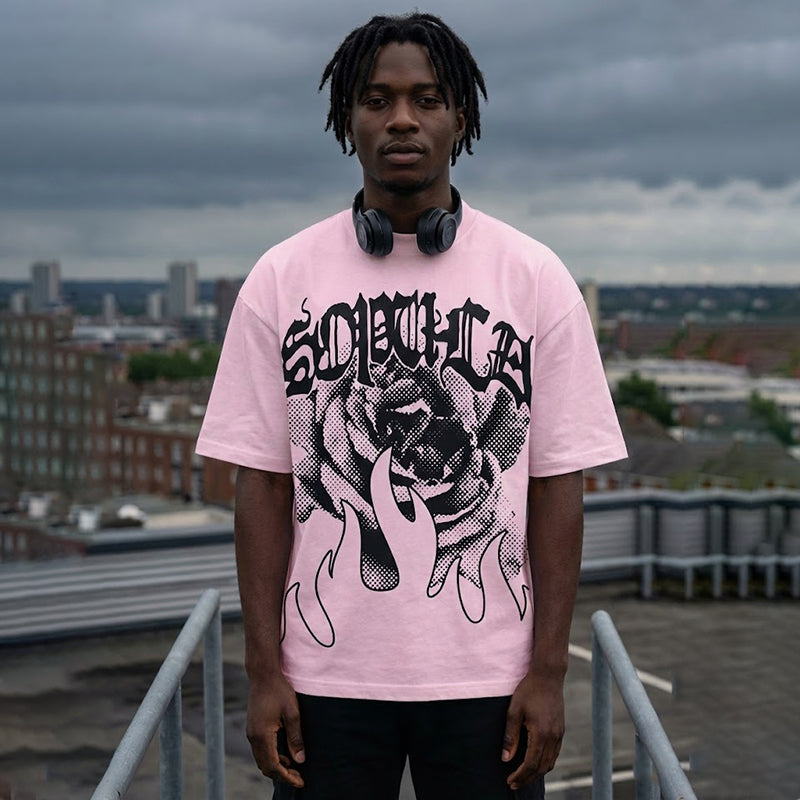 Retro Flame Floral Pattern Loose T-shirt