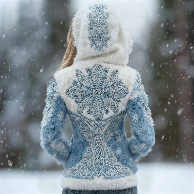 Vintage Snowflake Celtic Contrast Cozy Plush Hoodie