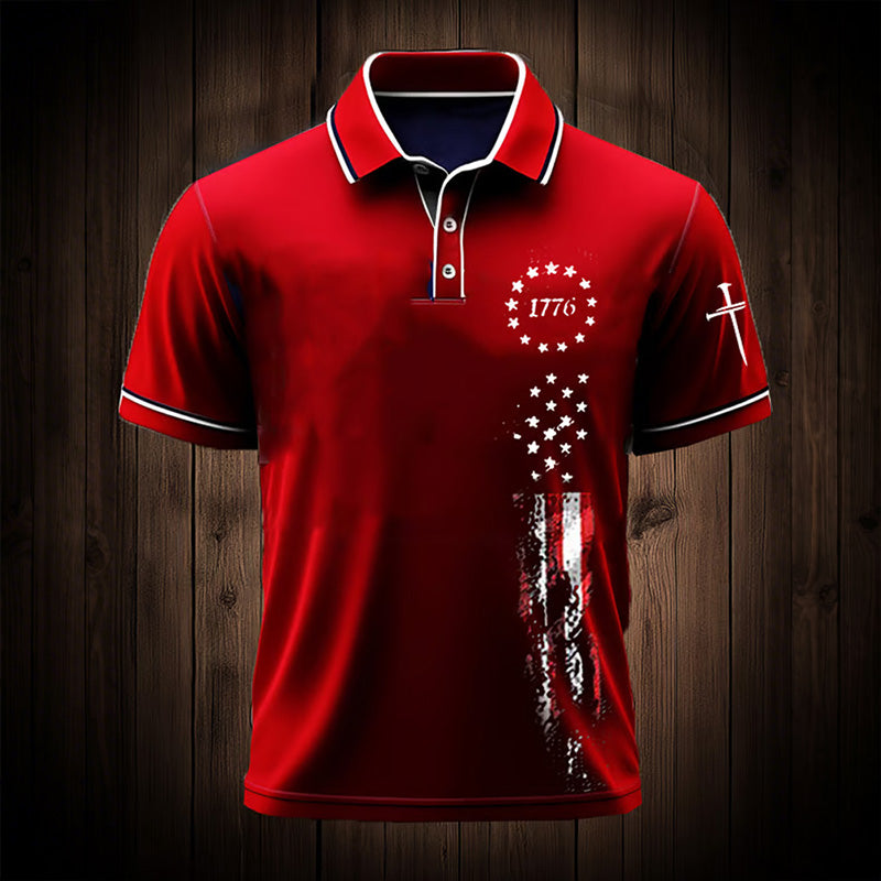 Men's Independence Day Flag Print Casual Polo Shirt
