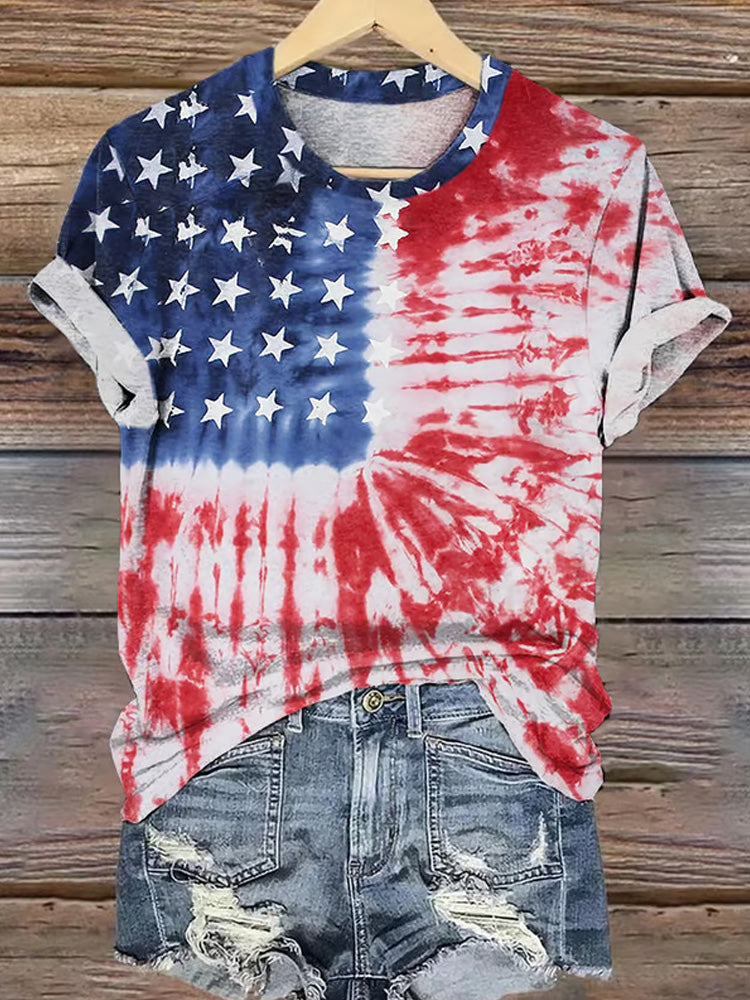 Retro Independence Day Flag Tie Dye Print T-shirt