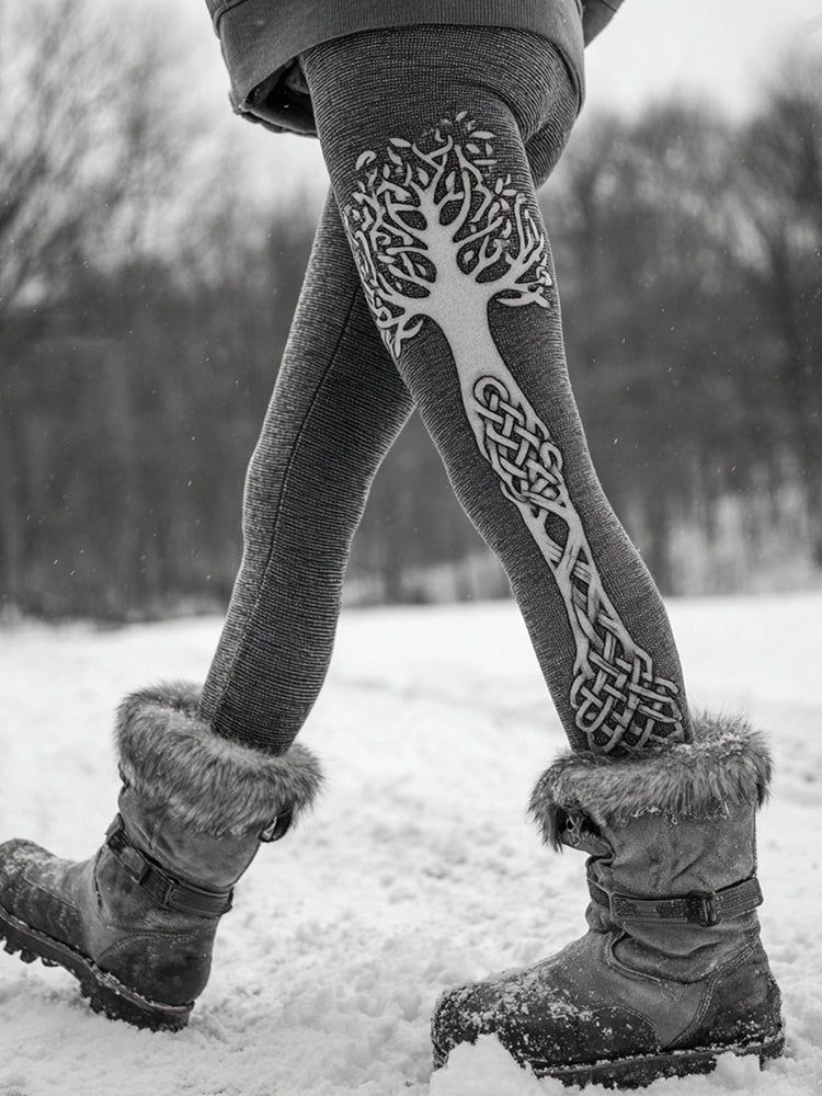 Women's Vintage Viking Tree Of Life Celtic Knot Art Knit Leggings