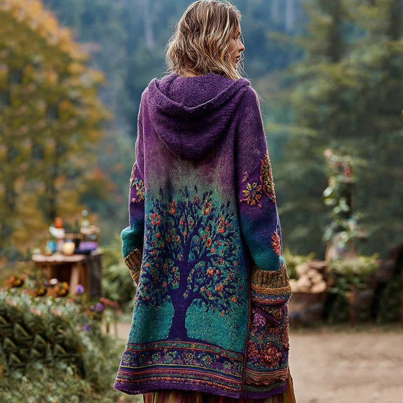 Women's Tree Of Life Gradient Cozy Hooded Cardigan