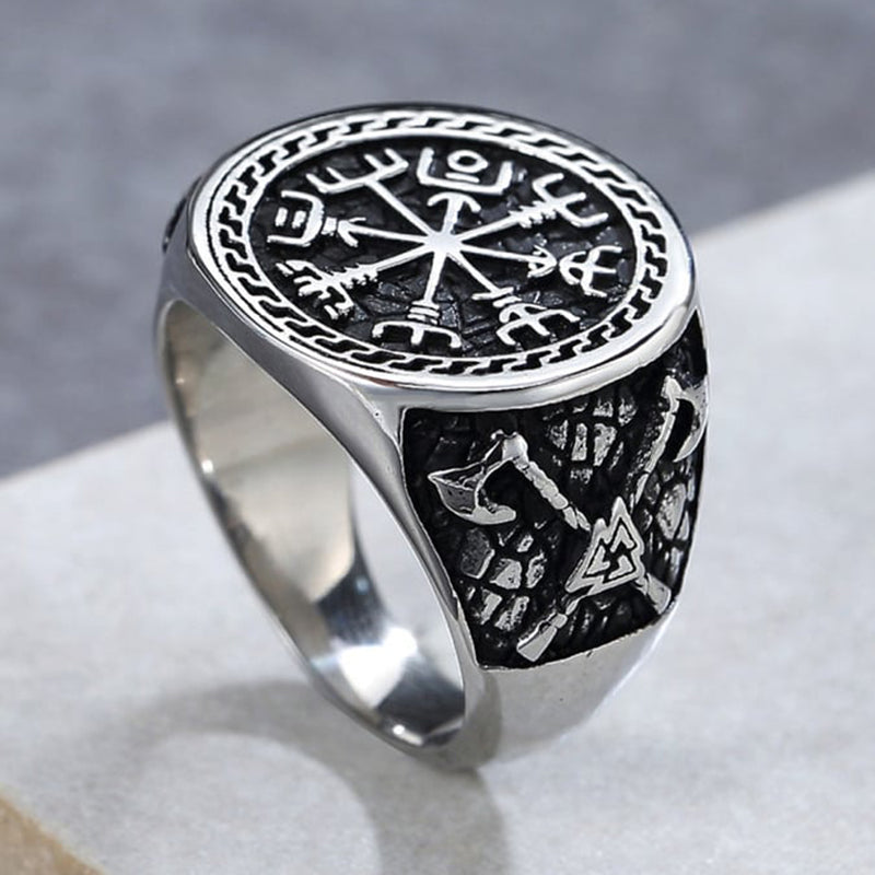 Men's Vintage Viking Rune Axe Totem Titanium Ring