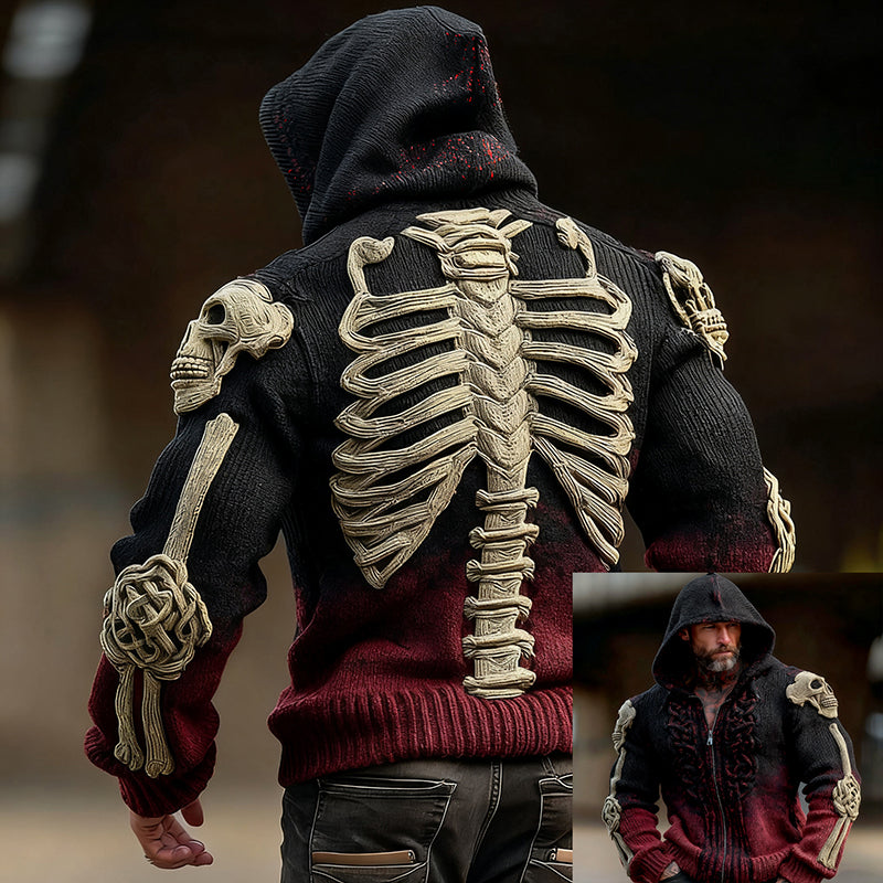 Viking Skeleton Human Anatomy Celtic Gradient Knit Zipper Up Hooded Cardigan