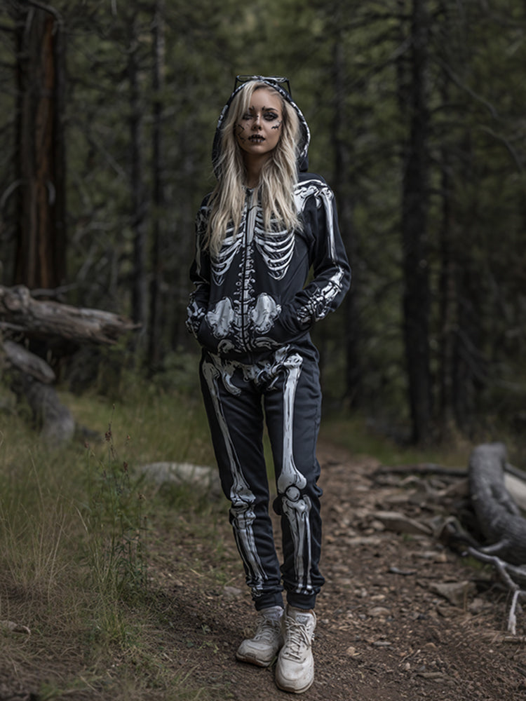 Women's Halloween Skeleton Pattern Two-piece Suit