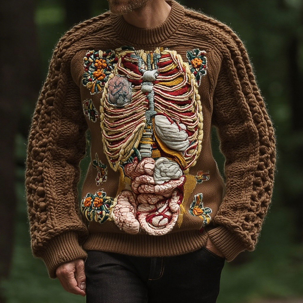 Retro Halloween Anatomy Art Chunky Knitted Sweater