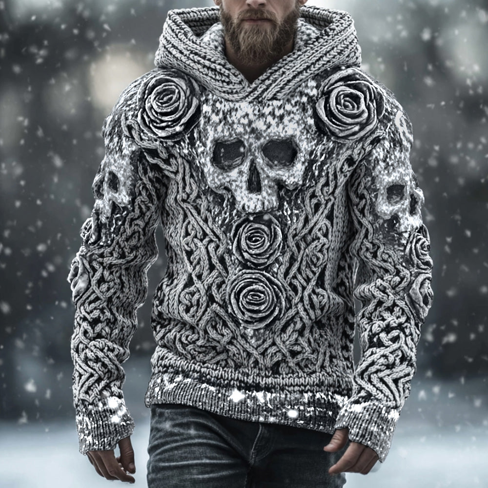 Men's Vintage Skull-print Hooded Sweater