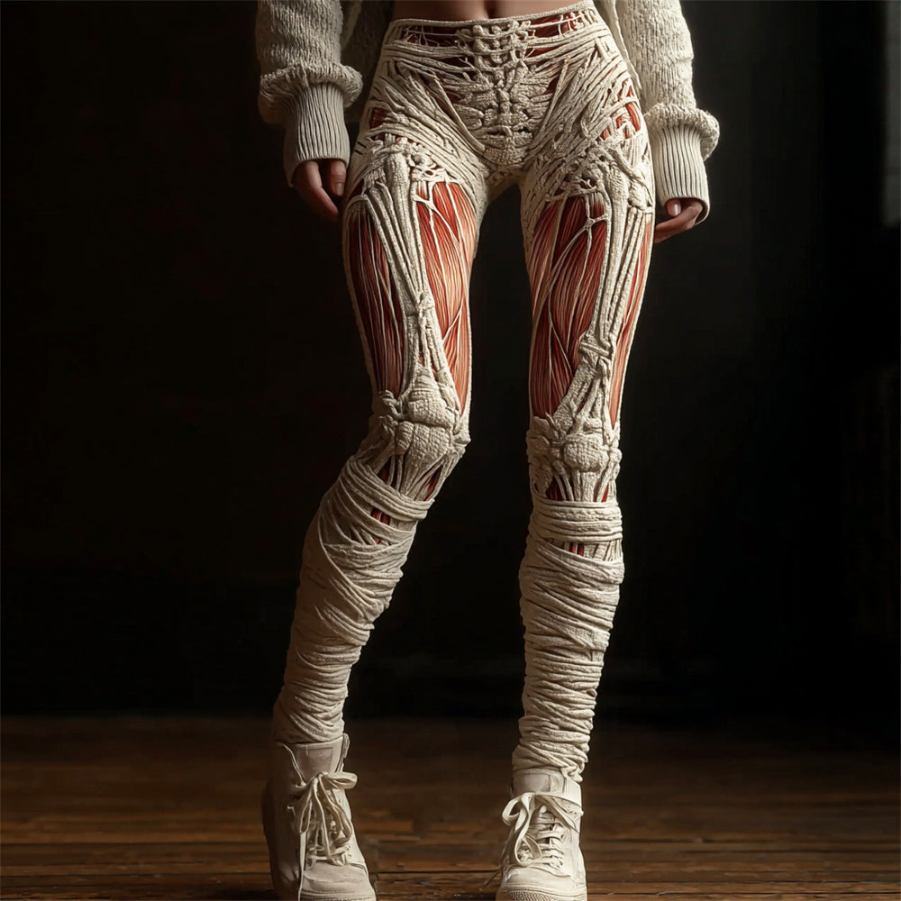 Halloween Muscle Skeleton Bandage Art Women's Knit Leggings