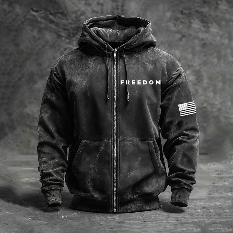 Men's Freedom American Flag Print Zip-up Hooded Jacket