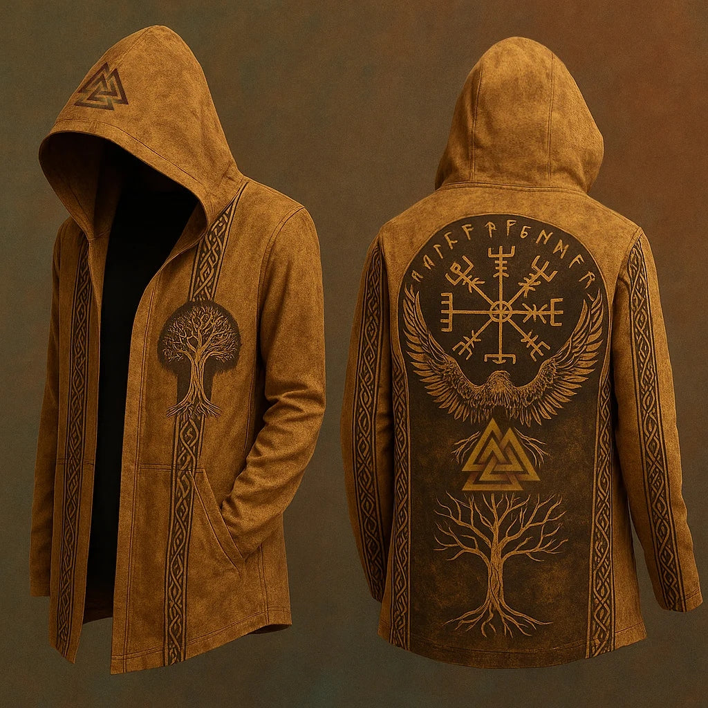 Men's Viking Nordic Tree Of Life Eagle 3d Print Vintage Hooded Jacket