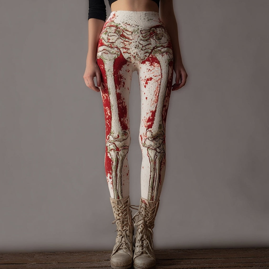 Halloween Skeleton Blood Spatter Comfy Knit Leggings