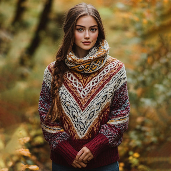 Women's Irish Rainbow Pattern Jacquard Pocket Cozy Sweater