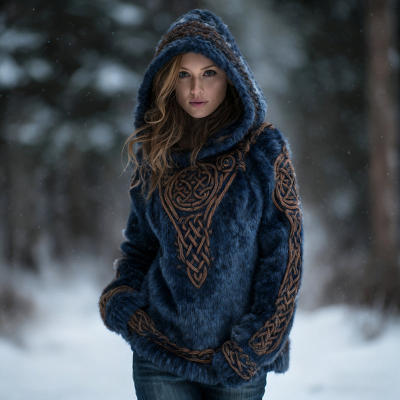 Women's Vintage Viking Celtic Knot Art Plush Hoodie