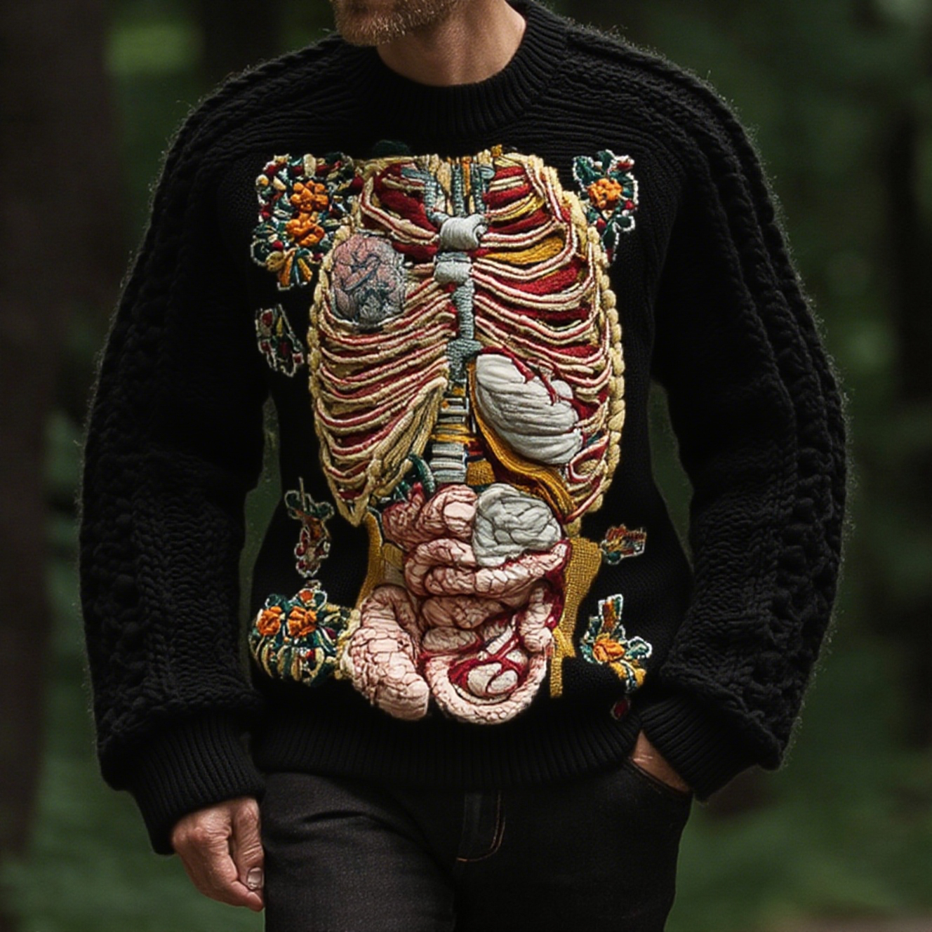 Retro Halloween Anatomy Art Chunky Knitted Sweater