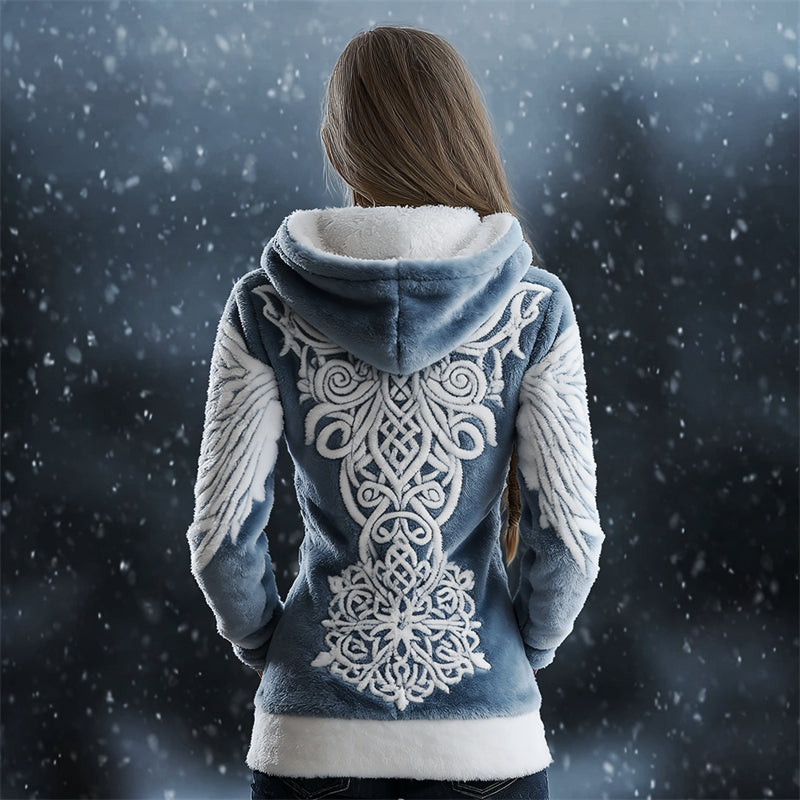 Vintage Snowflake Wings Celtic Knot Cozy Plush Hoodie