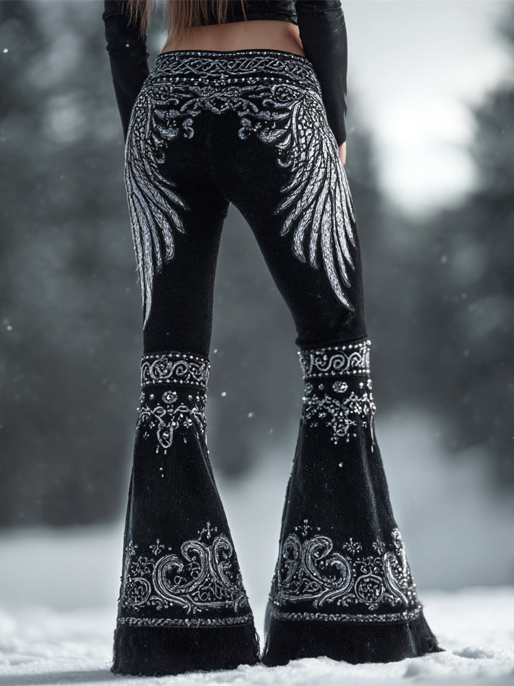 Celtic Wings With Rhinestone Design Women's Flared Leggings