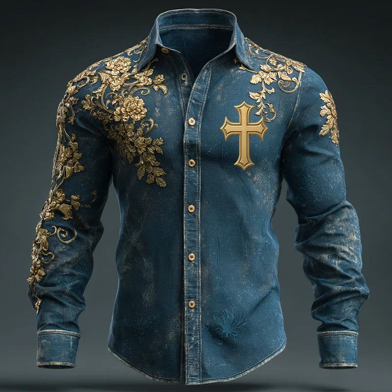 Vintage American Flag Faith Patriot Art Print Casual Shirt