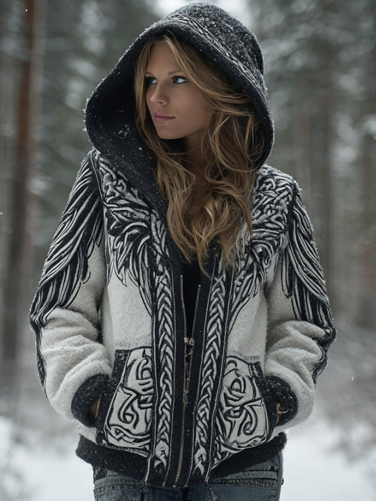 Women's Vintage Viking Wings Celtic Knot Fleece Sweatshirt Jacket