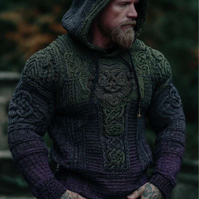 Men's Vintage Halloween Viking Embroidered Sweater