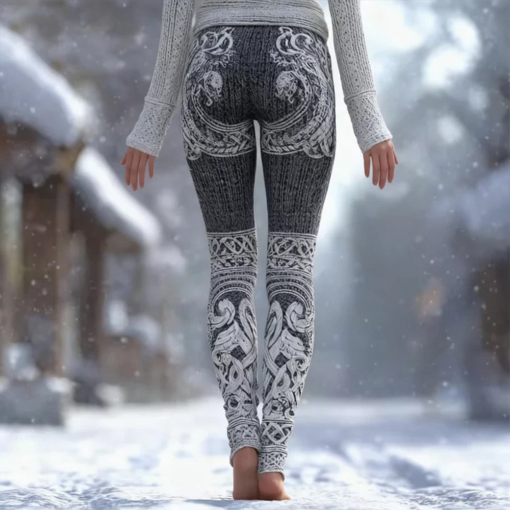 Viking Style Lace Feather Celtic Knot Knit Leggings
