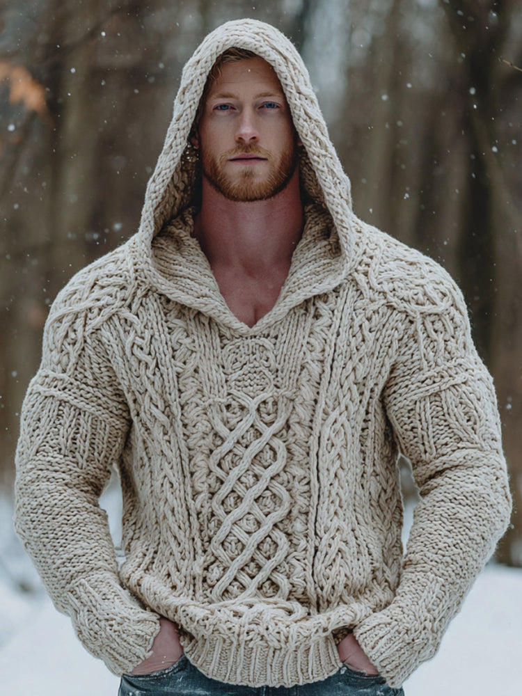 Vintage Fairman Island Jacquard Thick Warm Hooded Sweater