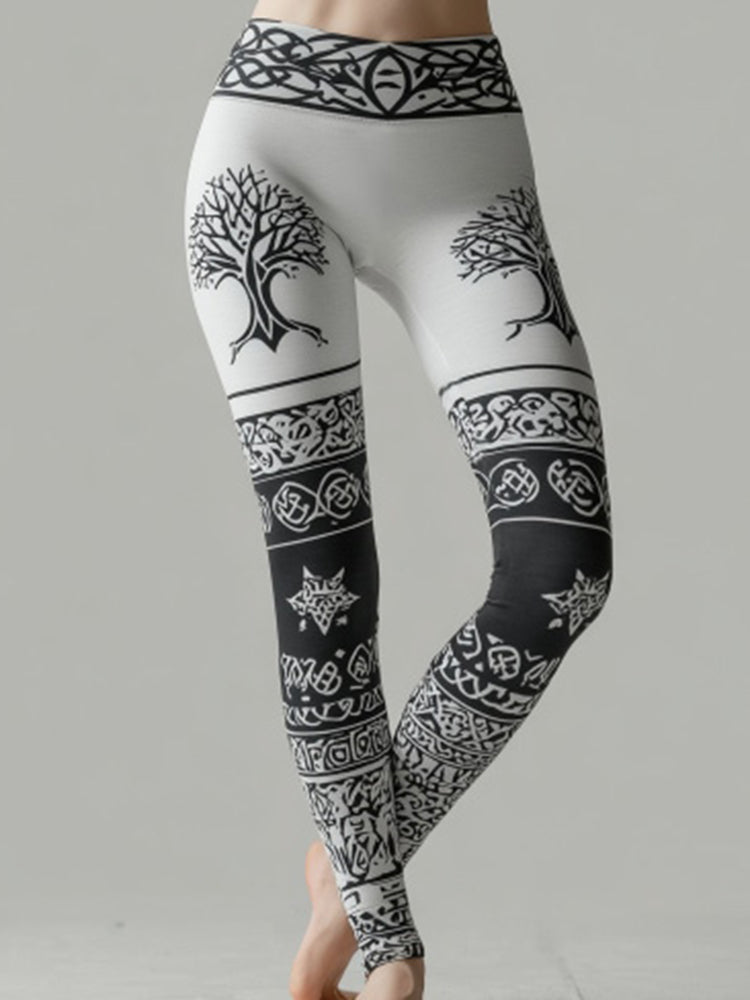 Women's Retro Celtic Tree Of Life Color Block Comfort Leggings