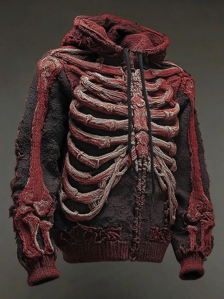 Halloween Bloody Skull Comfortable Knitted Warm Zip-up Hooded Sweater