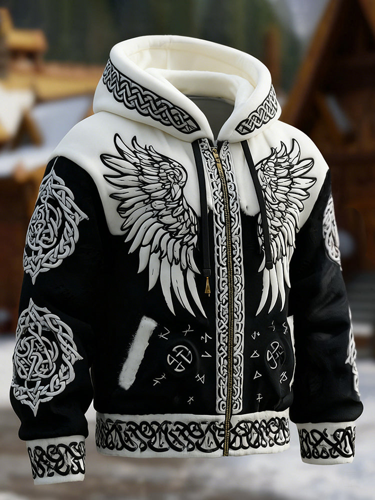 Men's Celtic Knot Wing Pattern Warm Zip-up Sweatshirt