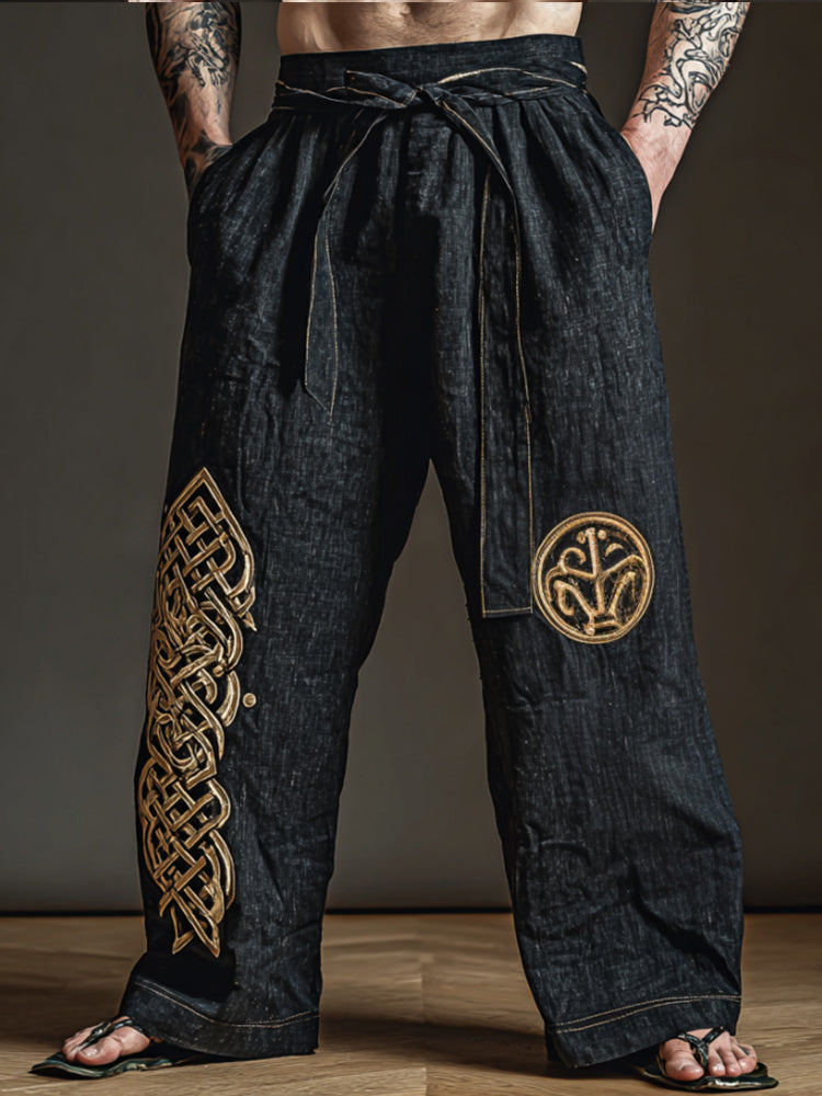 Men's Viking-style Golden Totem Embroidery Casual Pants