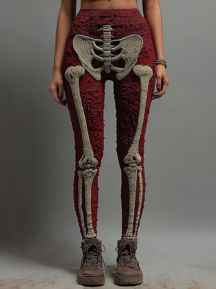 Women's Vintage Halloween Skeleton Art Cozy Knit Leggings